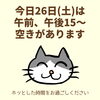 「今日26日(土)の空き情報(=^ェ^=) 氣功・整体・リーディング・ヒーリング」