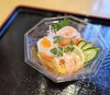 ご飯3種にサーモン・イカ・エビなどを盛り付け♩「【3/3はひな祭り🎎】写真映えする華やかさ！　テイクアウト限定の特製「海鮮ちらし寿司」🌸🍚🍃」