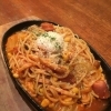 鉄板焼きナポリタン　温玉のせ