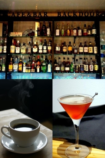 上段：日本の地ウイスキーが並んでいます！<br>下段：オリジナルブレンドコーヒーとオリジナルカクテルです！