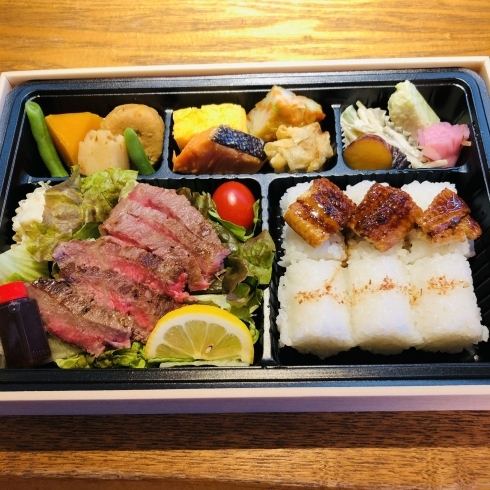 人気のステーキ&うなぎのお弁当。7個からお届け「ご法要・ご慶事・お祝い事・お食事会などご予約承っております。。〜船橋・馬込霊園すぐ近くの完全予約制の肉割烹・しゃぶしゃぶやスッポン料理も楽しめます～」