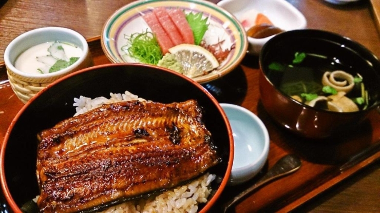 うな姫丼　２２００円（税別）　ミニうな丼・刺身・茶碗蒸し・お新香付き