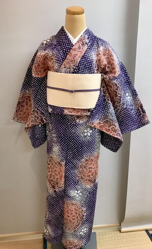 604aj51□有松鳴海絞り浴衣 絞り染 木綿 疋田三浦絞り モダン□良好 604aj51□有松鳴海絞り浴衣 絞り染 木綿 疋田三浦絞り モダン□良好