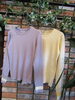 上品なくすみカラーのカットソー「春の新作♪配色クルーネックリブトップス×ピーチスキンカラーパンツで大人カジュアル」