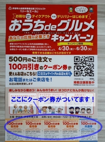クーポン券を使って飲食店を応援 おうちdeグルメ が始まったよ 伊奈町 新型コロナウイルス感染症の埼玉県内のニュースやお役立ち情報 いなナビ 伊奈町
