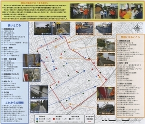 住民の視点で、問題箇所などが写真と地図で<br>抽出された「牛久保防災まち歩きマップ」