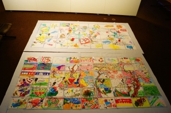 イベントで子どもたちと一緒に描いた壁絵「御殿山渚商店会」
