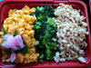 卵・小松菜・鶏肉の特製三色そぼろ丼！「手作り弁当出来ました！お弁当の特注も承ります。」