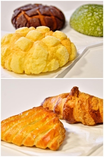上：メロンパン　下：アップルパイとクロワッサン