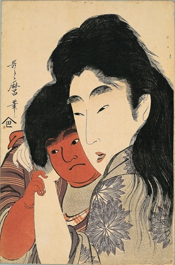 喜多川歌麿画：『山姥と金太郎　頰ずり』 寛政8年（1796年）
