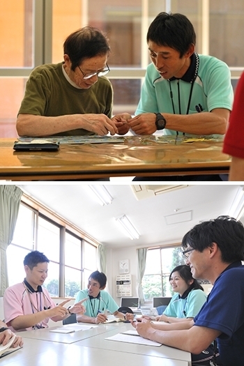 上:一人ひとりに寄り添った支援
下:ミーティングの様子「社会福祉法人筑陽会 第二赤坂園」
