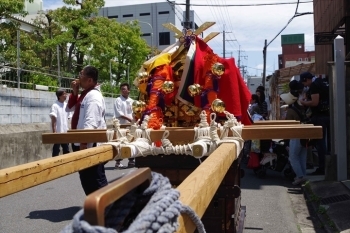 立派な子供神輿、縄の結び方まで大人と同じ