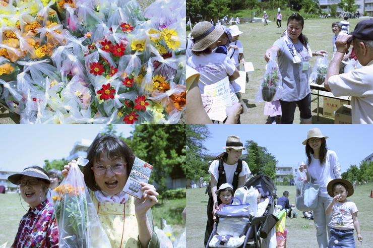 植樹記念に　お花と花の種プレゼント！<br>子供はお菓子をもらってた