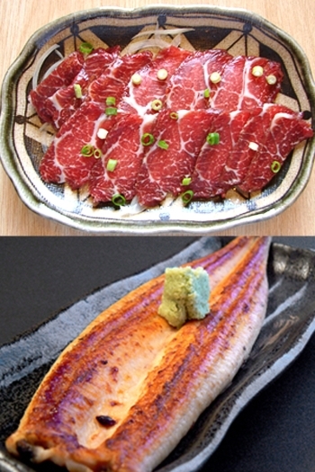 上：馬刺
下：うなぎの白焼「吉兆寿司」