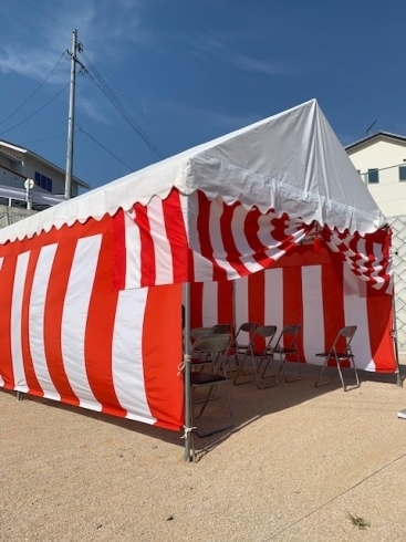 「東広島市西条町　下三永地域の地鎮祭です。　新幹線が見える街並みって素敵ですね。子供たちもワクワクしそうですね。レンタルほり」