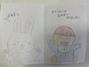 ばあ！　おとこのこがえがおになりました。「ちょっと一息。楽しそうに何を描いているのかなあ〜？何だかほっこり、疲れも吹き飛びそうな作品ができあがっていました。」