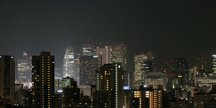 皆既月食を待つ　新宿の夜景とビルたち