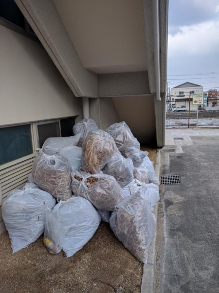 市民プラザ内だけでも、こんなに多くのゴミ袋になりました。<br>第二京阪のゴミ袋は回収場所を指定させて頂き業者の方が回収してくださいます。