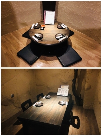 上：雰囲気の良い円卓の半個室
下：隠れ家的な中二階のお部屋「花より団ご 八女店」