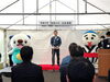 左からミジュマル、一見知事、こにゅうどうくん「「県民の日」記念事業 at 伊坂ダム」