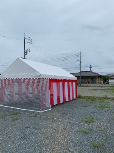 「東広島市西条町寺家　寺西地区での新しい宅地での地鎮祭です！　テント・紅白幕が際立ちますね！レンタルほり」