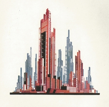 ヤーコフ・チェルニホフ<br>『建築ファンタジー　101のカラー・コンポジション、101の建築小図』より挿図、1933年、個人蔵