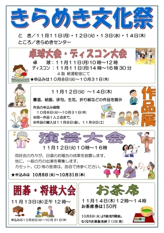 終了しました きらめきセンター 11月11日 月 14日 木 きらめき文化祭 福島の歳時記 イベント情報 まいぷれ 大阪市福島区 終了しました きらめきセンター 11月11日 月 14日 木 きらめき文化祭 福島の歳時記 イベント情報 まいぷれ 大阪市福島区