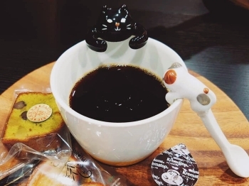 プレミアムコーヒー「雑賀崎」。猫好きにはたまらないカップでどうぞ。