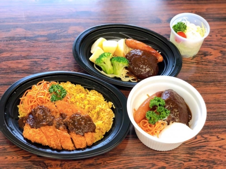 トルコライス、ロコモコ丼（小盛り）、ハンバーグプレート（サラダ付）