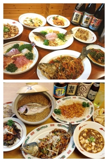 お魚中心の宴会コース♪
お料理に合わせた日本酒も多数ご用意！「中華レストラン 東来」