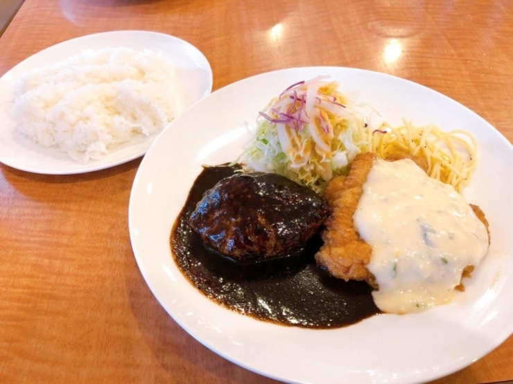 むっちりハンバーグとタルタルたっぷりチキン南蛮の迫力！