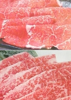 上：赤身肉オススメNo.1トンビ
下：当店人気No.1上カルビ「焼肉の藤増 大塚店」