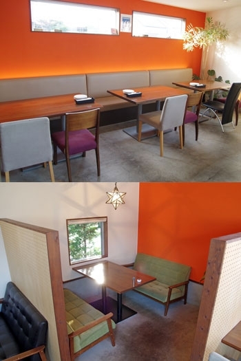 明るいテーブル席やしきりのあるソファー席。「HOKULANI cafe（ホクラニカフェ）」