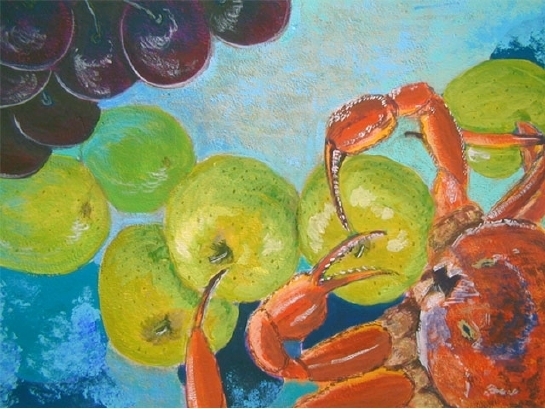 「絵画教室　一般科生徒作品「蟹、梨、ブドウの構成」」