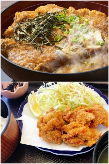 ボリューム満点の丼物！　からあげは塩としょうゆの2種類あります「お食事処 雅」