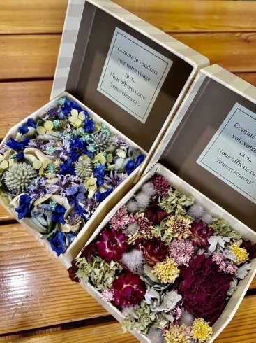 ミニボックスに詰め込んだかわいい花たちです。「カヤドウ！フリー　　　フラワーボックス編」