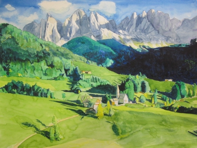 「絵画教室一般科生徒作品「山あいの風景」　無料体験入学実施中」