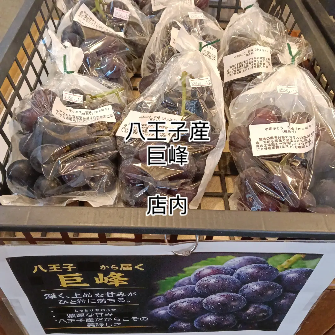その2  八王子産巨峰「八王子産野菜だけじゃなく、八王子産フルーツも入荷しています。旬の野菜&フルーツ」