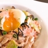 稲庭うどんの明太子パスタ風  温玉添え（日替り）