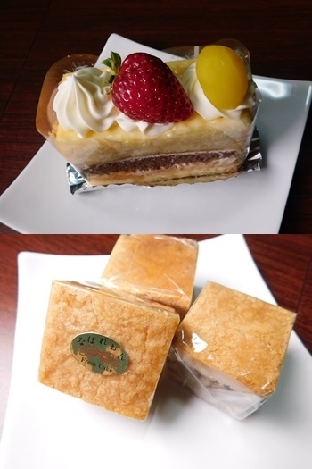上：ナポレオン　330円
下：ガトーノア　140円「cake shop なぽれおん」