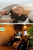 上　人気の炭酸泉ヘッドスパ
下　シックな雰囲気のシャンプースペース「Hair's Piece」