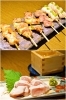 上：天城軍鶏入りの焼き鳥の盛り
下：天城軍鶏のササミの鶏わさ「炭火処 菊乃鶏」