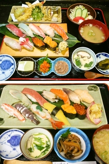 上）寿司会席　下）当店イチオシ〈握り日本海〉「聖徳太子」