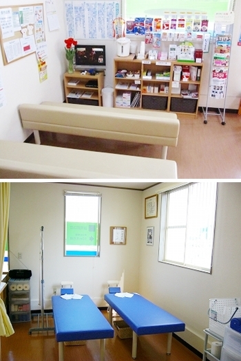 明るく清潔な待合室と施術室「恵比寿鍼灸整骨院」