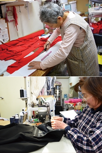 断裁・縫製は熟練スタッフによる手作業です「作田縫製」