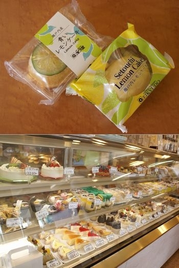 上・レモンケーキ各種
下・ショーケースにはケーキ♪「愛媛のまじめな洋菓子店 永久堂」