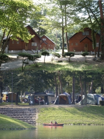コテージは、6人～12人用まで。フリーサイトはテント持ち込み「鳥野目河川公園 オートキャンプ場」
