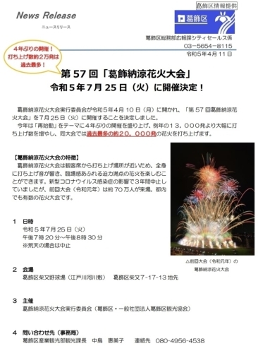 第57回「葛飾納涼花火大会」［2023年（令和5年）7月25日（火）19