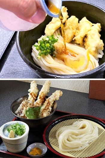 かしわ天ぶっかけとイカ天丼セット「うどん ほの香」