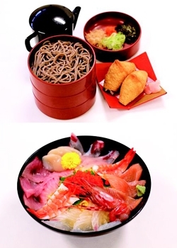 上：割子そば　下：海鮮丼（人気です！）「レストラン ビアムーン」